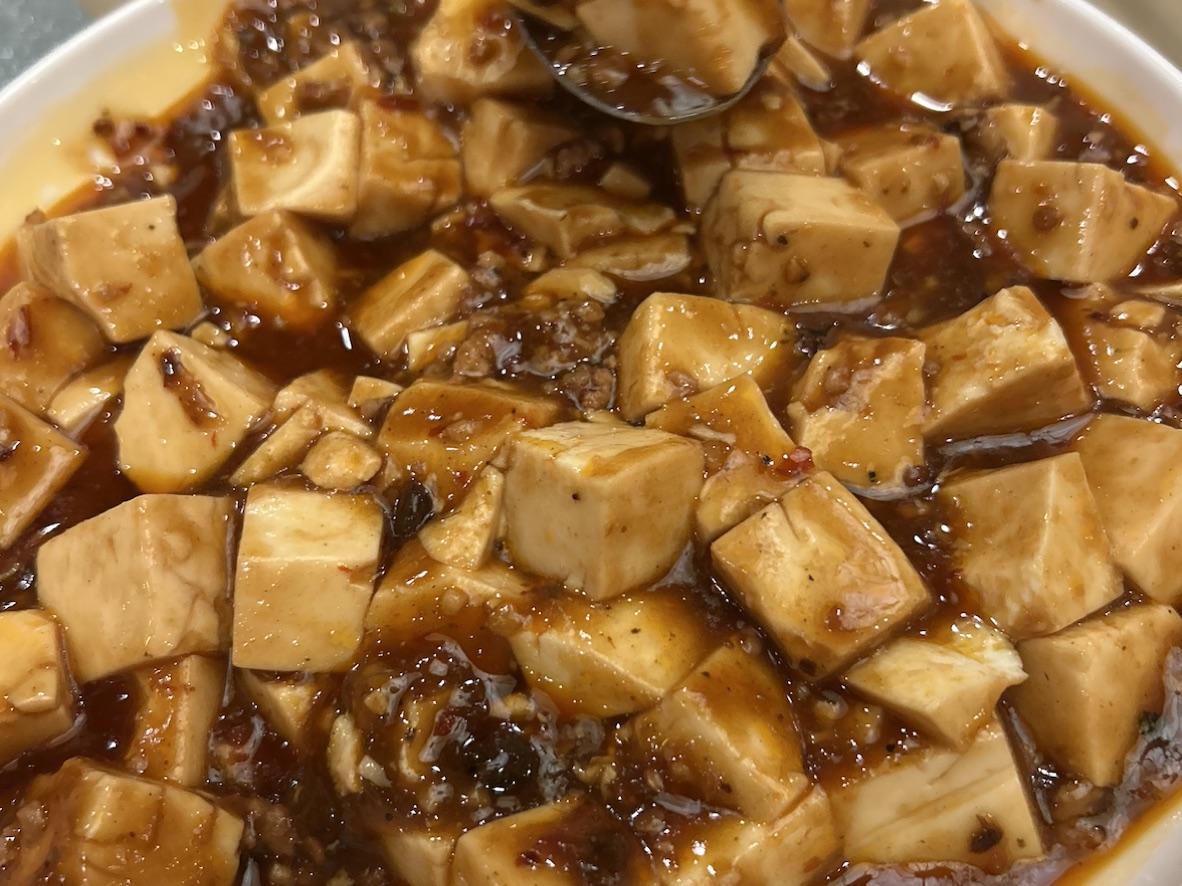 Mapo tofu with pork in a glossy red chile-bean sauce