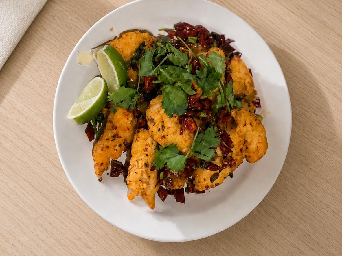 Spicy Chinese fish fillets in a red chile broth