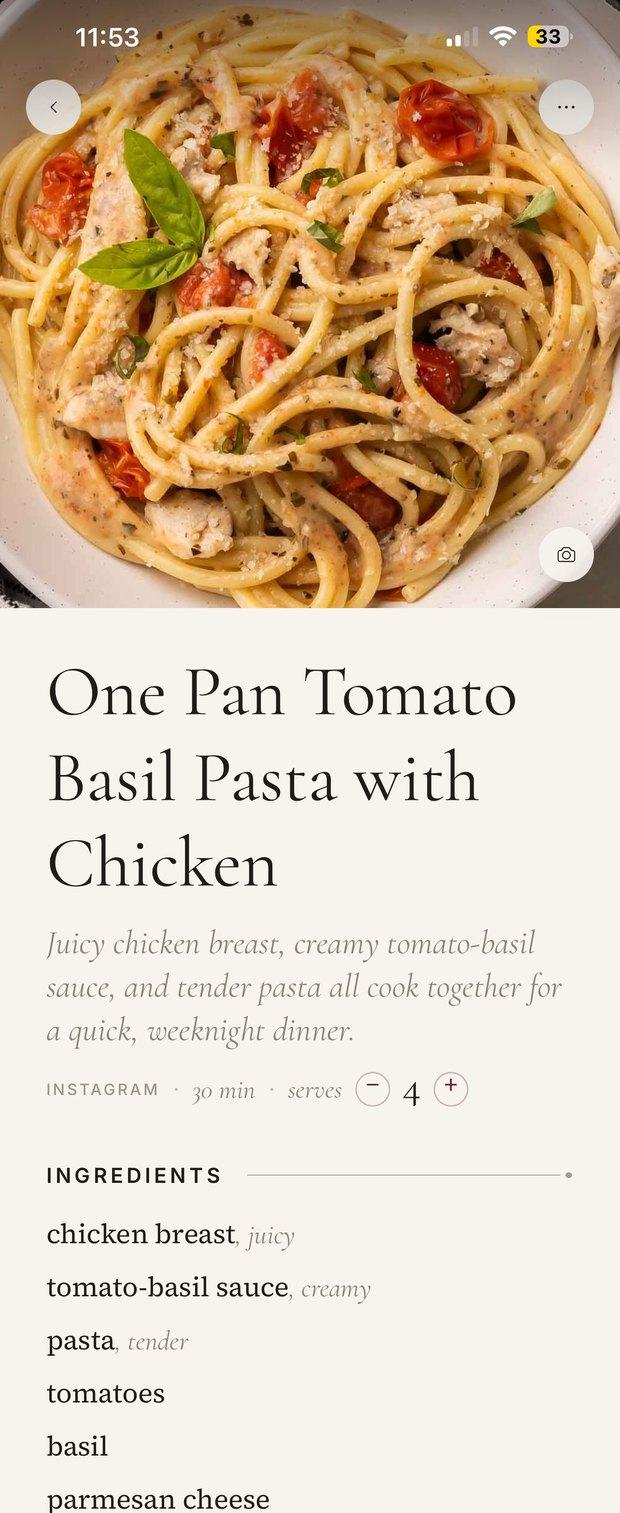 Shio recipe detail: One Pan Tomato Basil Pasta with Chicken